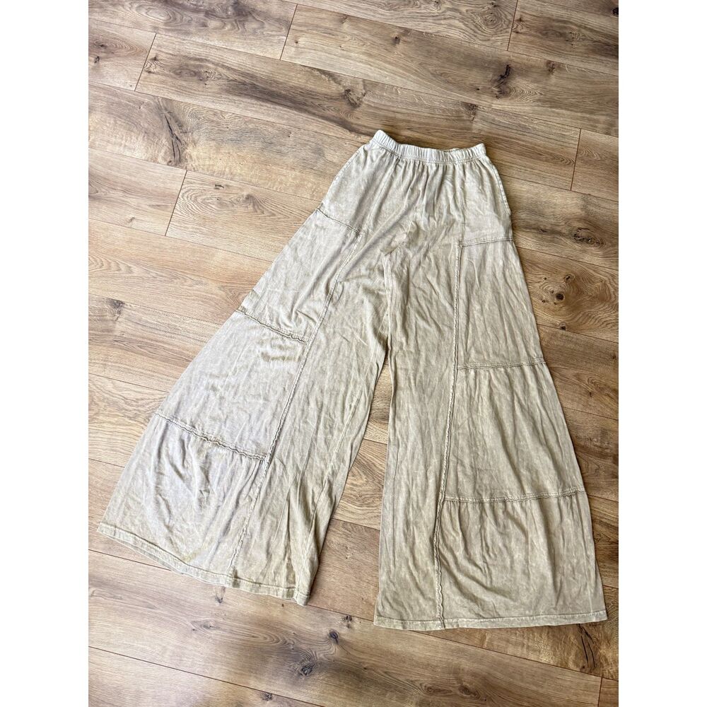 I LOVE LINEN L/XL wide leg pants oversized lagenlook baggy long neutral